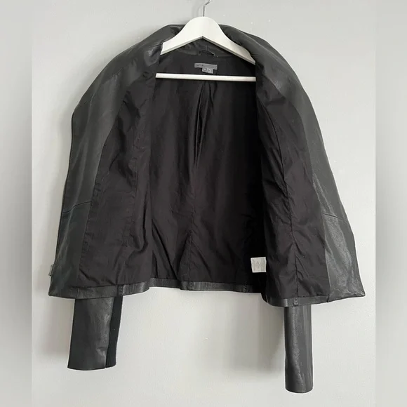 Vince Scuba Leather & Stretch Wool Panel Black Motto Jacket Womens L 8 - Picture 9 of 17